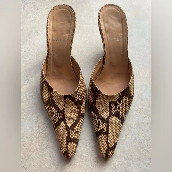 Bally Women's Tan and Brown Snakeskin Mules Vintage - Picture 2 of 7